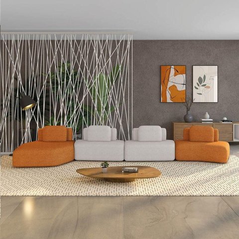 Sofá 4 Lugares Orgânico com Chaise e 3 Módulos Berlim bouclê Caramelo-cinza Claro K01 - D'rossi