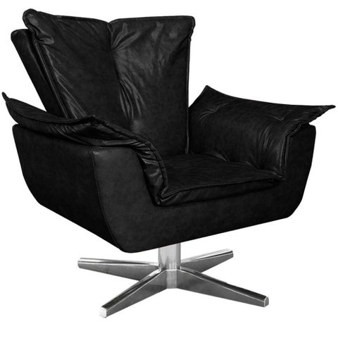 Poltrona Decorativa Base Giratória Cromada Charger Pu Preto