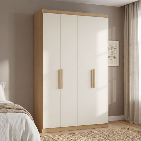 Guarda-Roupa Solteiro 4 Portas e 2 Gavetas 220 x 120cm Milan Yescasa Capuccino/Off White