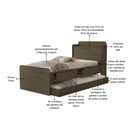 Ver imagem 2 de Cama de Solteiro Tamires Castanho com Auxiliar 2 Gavetas e Bau de Mdf