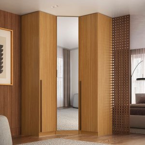 Guarda Roupa de Canto Obliquo Espelho 3 Portas Mdf Altezza Trend Belmax:freijó