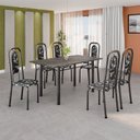 Ver imagem 1 de Conjunto de Mesa Tubular 140cm x 75cm Tampo Ardósia Indiano com 6 Cadeiras Lara Prata/Preto