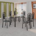 Ver imagem 1 de Conjunto de Mesa Tubular 140cm x 75cm Tampo Vidro Incolor com 6 Cadeiras Lara Prata/Preto