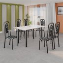 Ver imagem 1 de Conjunto de Mesa Tubular 140cm x 75cm Tampo Vidro Incolor com 6 Cadeiras Lara Prata/Preto