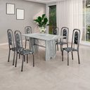 Ver imagem 1 de Conjunto de Mesa Tubular 140cm x 75cm Tampo Granito Topázio com 6 Cadeiras Lara Prata/Preto