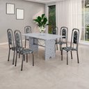 Ver imagem 1 de Conjunto de Mesa Tubular 140cm x 75cm Tampo Granito Ocre com 6 Cadeiras Lara Prata/Preto