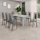 Ver imagem 1 de Conjunto de Mesa Tubular 180cm x 75cm Tampo Granito Topázio com 8 Cadeiras Lara Prata/Preto