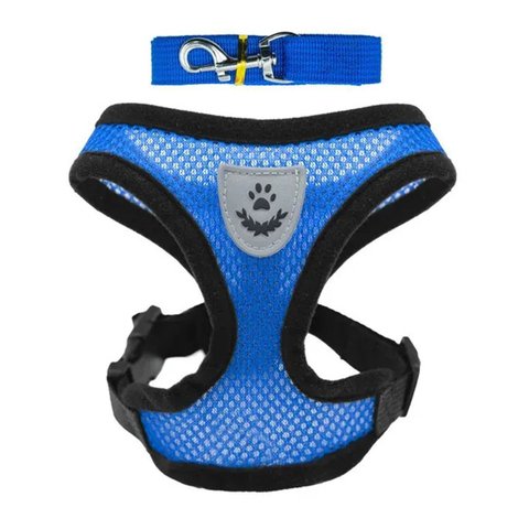 Coleira Peitoral Refletivo com Guia Cachorro Cães Gato Pet Azul:xl(gg)