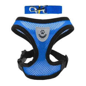 Coleira Peitoral Refletivo com Guia Cachorro Cães Gato Pet Azul:xl(gg)