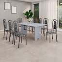 Ver imagem 1 de Conjunto de Mesa Tubular 180cm x 75cm Tampo Granito Ocre com 8 Cadeiras Lara Prata/Preto