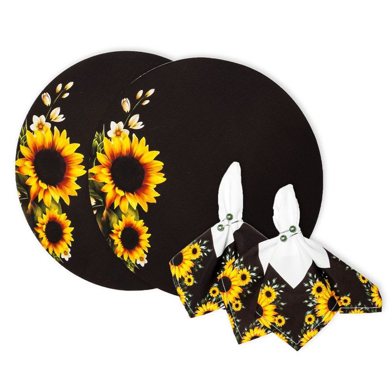 Mesa Posta e Sousplat Redondo Kit 12 Girassol Amarelo Tecido Exclusivo - 1