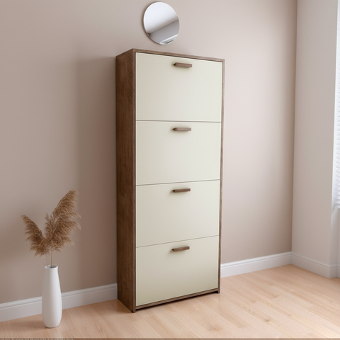 Sapateira Basculante 4 Gavetas Lunna Marrom/Canela/Off White