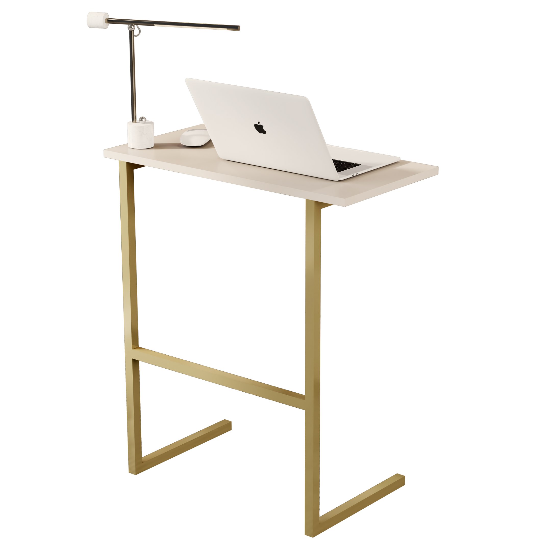 Mesa Apoio para Sofá e Notebook Pérola / Dourado Bancada Multiuso - 2