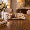 Ver imagem 2 de Centro de Mesa em Porcelana Florido Off White e Dourado a:8,5 X L38 X P:24,5cm