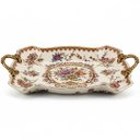 Ver imagem 1 de Centro de Mesa em Porcelana Florido Off White e Dourado a:8,5 X L38 X P:24,5cm