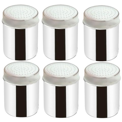 Conjunto 6 Saleiros Inox de Mesa Pimenteiros com Tampa Bancada Brinox Restaurante