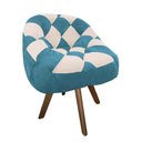 Ver imagem 2 de Poltrona Paloma Escritório Sala Giratória Madeira Suede Azul Turquesa e Suede Bege - Dominic Decor