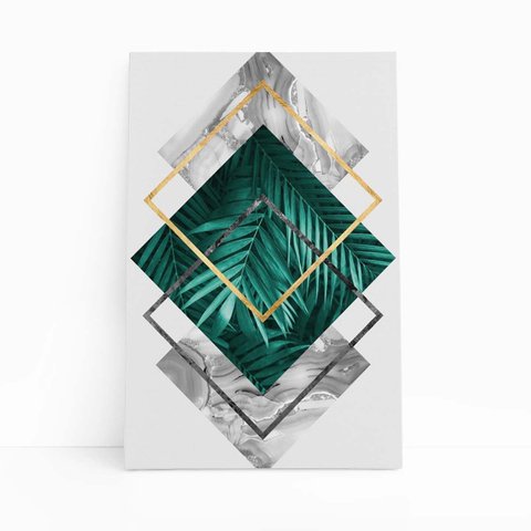 Folhas e Formas Geométricas Losango Quadro Canvas 120x80cm