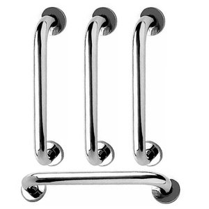 Alça de Apoio 30cm Barra Aço Inox Kit 4 Unidades Acessibilidade Idoso Deficiente Cadeirante Suporte 