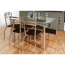 Ver imagem 1 de Conjunto: Mesa de Cozinha Elba C/ Tampo de Vidro 150cm e 6 Cadeiras Portugal Cromada - Courano