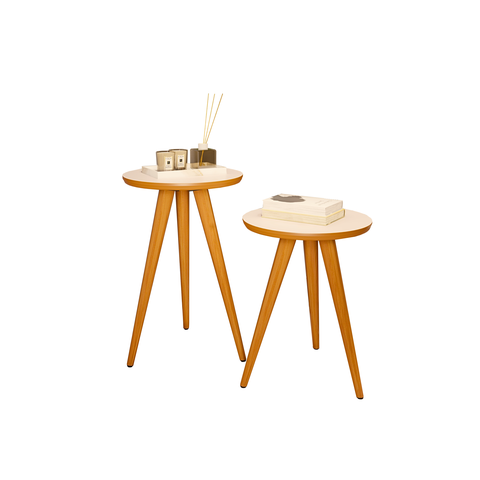 Conjunto 2 Mesinhas Madeira Canto Lateral Pés Palito Retro Decoração Sala