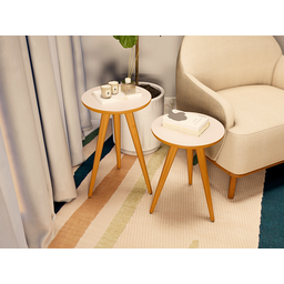 Conjunto 2 Mesinhas Madeira Canto Lateral Pés Palito Retro Decoração Sala - 3