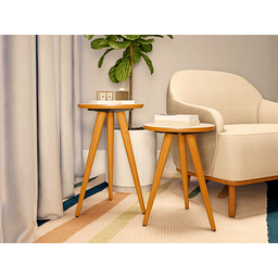 Conjunto 2 Mesinhas Madeira Canto Lateral Pés Palito Retro Decoração Sala - 4