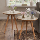 Ver imagem 1 de Conjunto 2 Mesinhas Madeira Canto Lateral Pés Palito Retro Decoração Sala