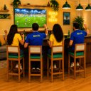 Ver imagem 2 de 4 Banquetas Madeira Copa do Mundo Brasil Estofados Bruna:Mel e Sintetico Verde