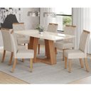 Ver imagem 1 de Mesa de Jantar Lins 160cm Canto Arredondado com Vidro Ambiente Nature Off White com 6 Cadeiras Bella