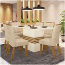 Ver imagem 1 de Conjunto Sala de Jantar Mesa 160cm 6 Cadeiras Melinda Casa 812 Nature Off White e Linho
