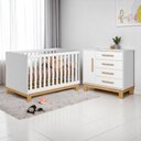 Ver imagem 1 de Conjunto Infantil Encanto Slim Branco Acetinado: Berço Encanto Slim Mini Cama + Cômoda Encanto