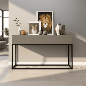 Aparador Moderno para Hall de Entrada 110 Cm Base Metálica Preta Mdf/mdp Resistente com Gavetas:cinz