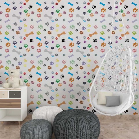 Papel de Parede Animal Ossos e Patas Coloridas Gh Papel de Parede 3,0m