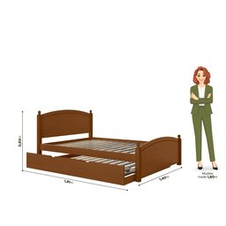 Cama Casal de Madeira com Cama Auxiliar Solteiro Merk - 3