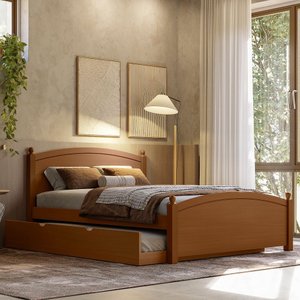Cama Casal de Madeira com Cama Auxiliar Solteiro Merk