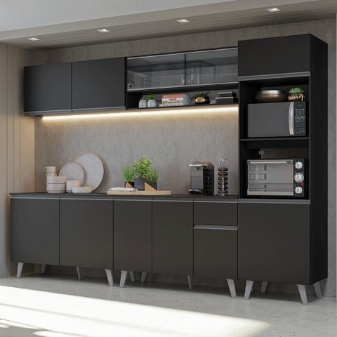Armário de Cozinha Completa 300 Cm Preto Nice Madesa 01 Preto