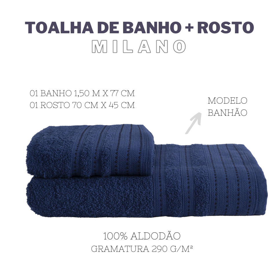 Jogo de Toalhas 01 Banho e 01 Rosto Milano Banhao Gigante Hipoalergenica:Dark Blue - 3