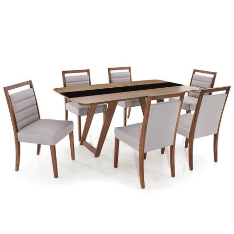 Conjunto Mesa de Jantar Lovaina Vidro Preto + Cadeiras Tienen Encosto Estofado - 67635