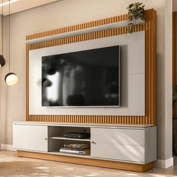 Estante Home Theater para TV 75 Pol. 215cm Guape L06 Nature/Off White - Mpozenato - 2