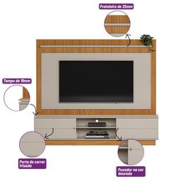 Estante Home Theater para TV 75 Pol. 215cm Guape L06 Nature/Off White - Mpozenato - 3