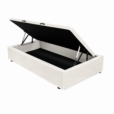 Base de Cama Box Baú Helena Solteiro 88 X 188 Cm Veludo Off White Eli Móveis e Decoração