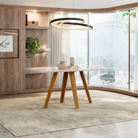 Mesa para Sala de Jantar Tampo com Vidro/MDF 160cm Base Madeira Maciça Mariah