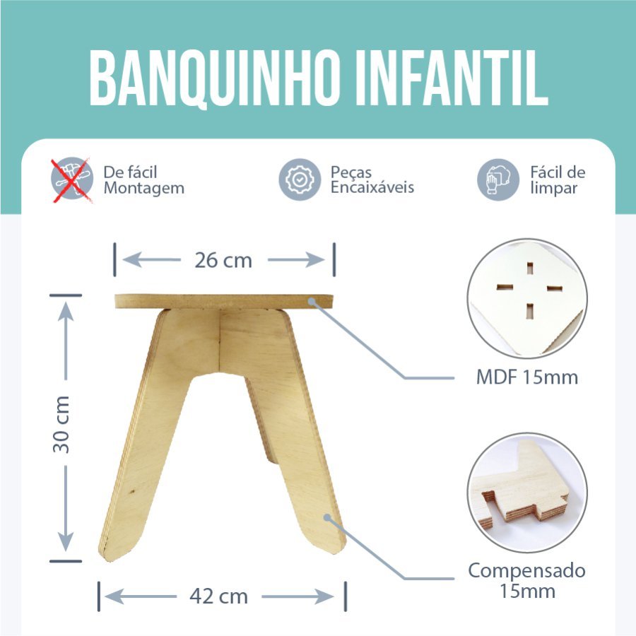 Banco Banquinho Infantil para Mesinha Infantil Madeira Banqueta 2b - 2
