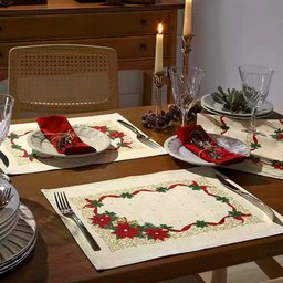 Jogo de Mesa Lugar Americano - 4 Peças Algodão Estampa Natal Dohler - Emcompre - 5