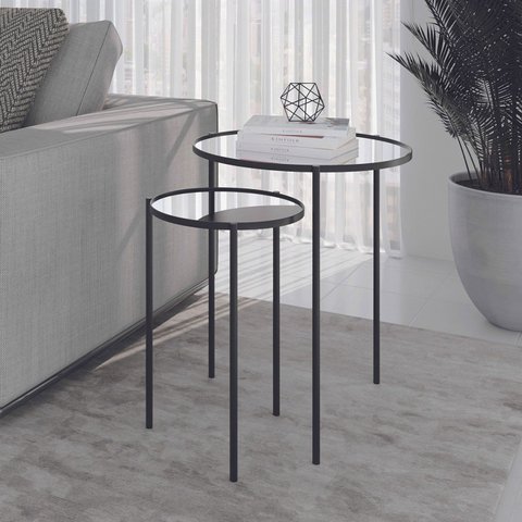 Mesa Lateral Tóquio - Conjunto 02 Peças Pés em Metal Tampo Espelhado