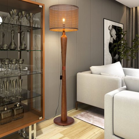 Luminária de Chão Master 160cm Madeira Maciça Cobre Bivolt E27 Cúpula - Teca/Marrom