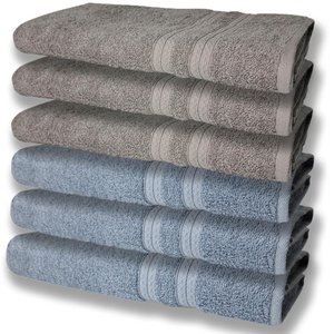 6 Toalhas Grande Super Felpudas e Grossa Algodão 80x150 Azul+Cinza