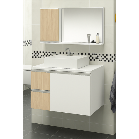 Kit Gabinete Mdf com Cuba e Espelheira 0,60m para Banheiro:branco