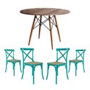 Ver imagem 1 de Conjunto de Mesa Eiffel Redondo Tampo de Madeira 90cm Amêndoa com 4 Cadeiras Katrina Azul Turquesa